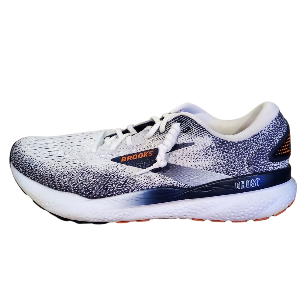 Brooks Ghost 16 Running Shoe White/ Peacoat/ Orange, Mens 12 MSRP $160